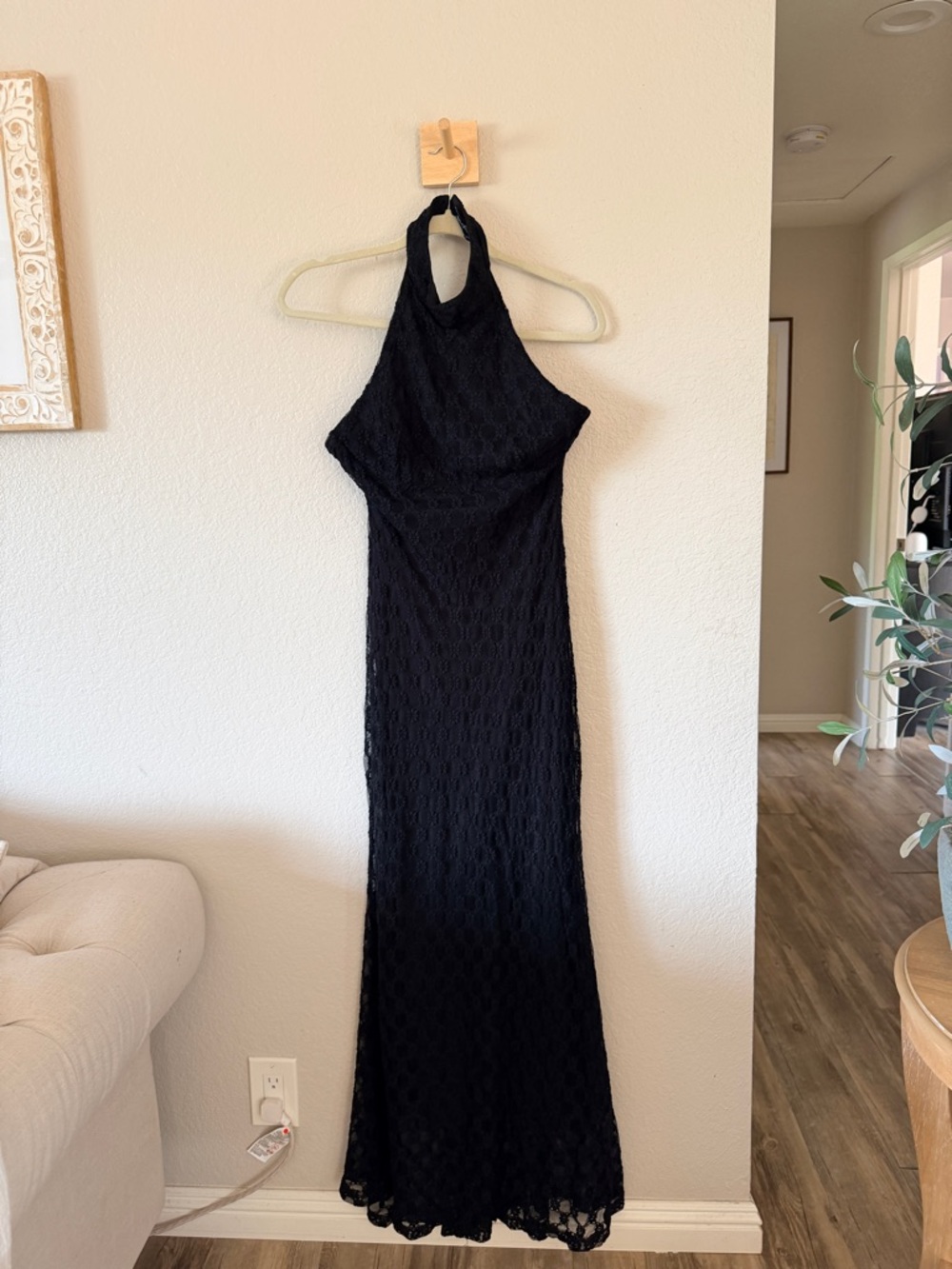 Bardot Elegant Black Halter Lace Maxi Dress 8 L